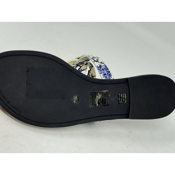 Tory Burch Miller sandal Blue white branches 7.5 - Picture 8 of 10